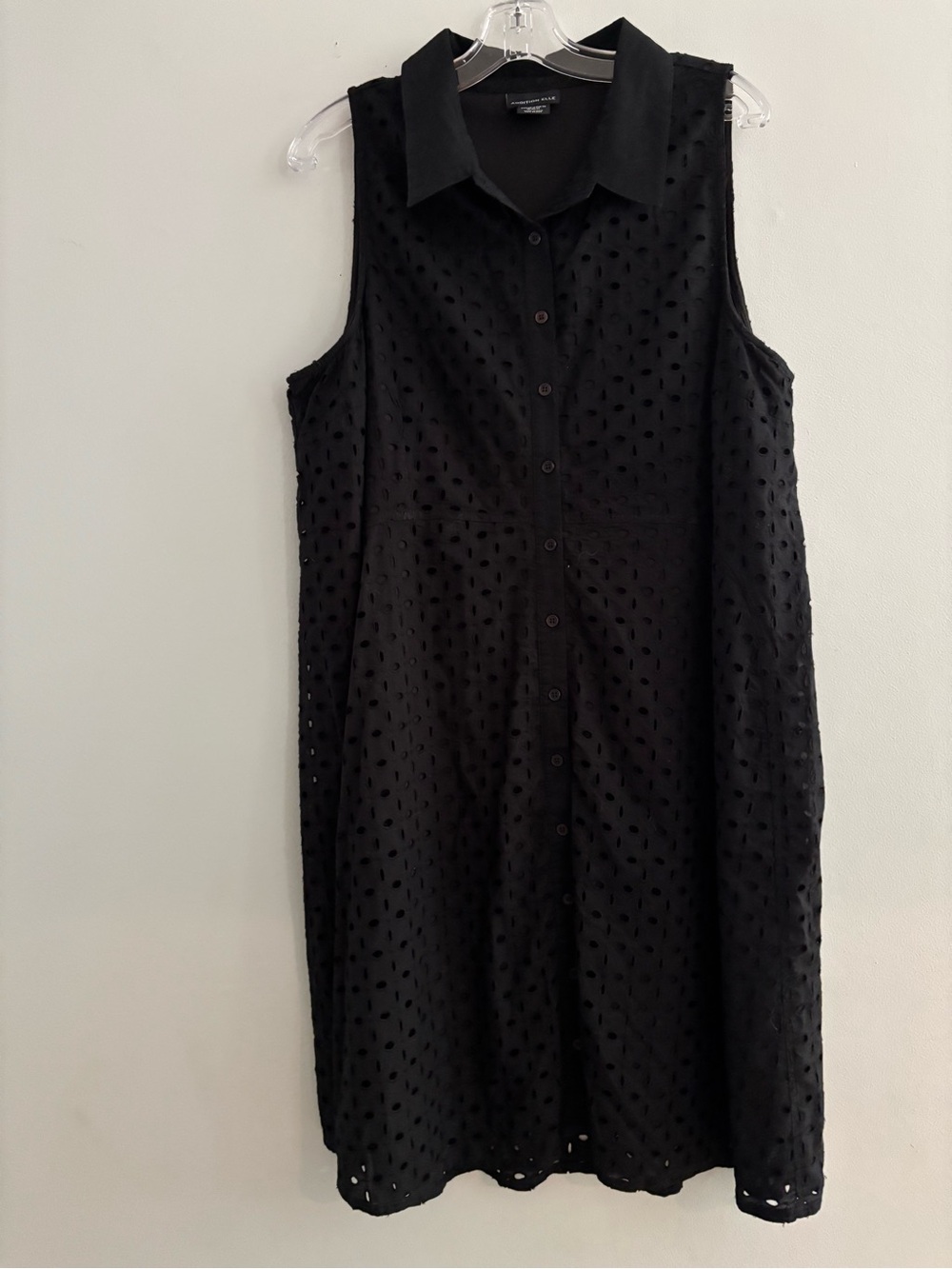 Addition Elle Black Sleeveless Eyelet Button-Front Shirtdress Size 18 Classic